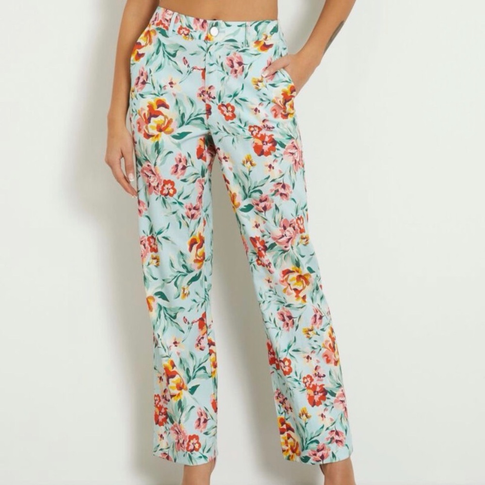 Guess Mint Floral Wide Leg Pants
